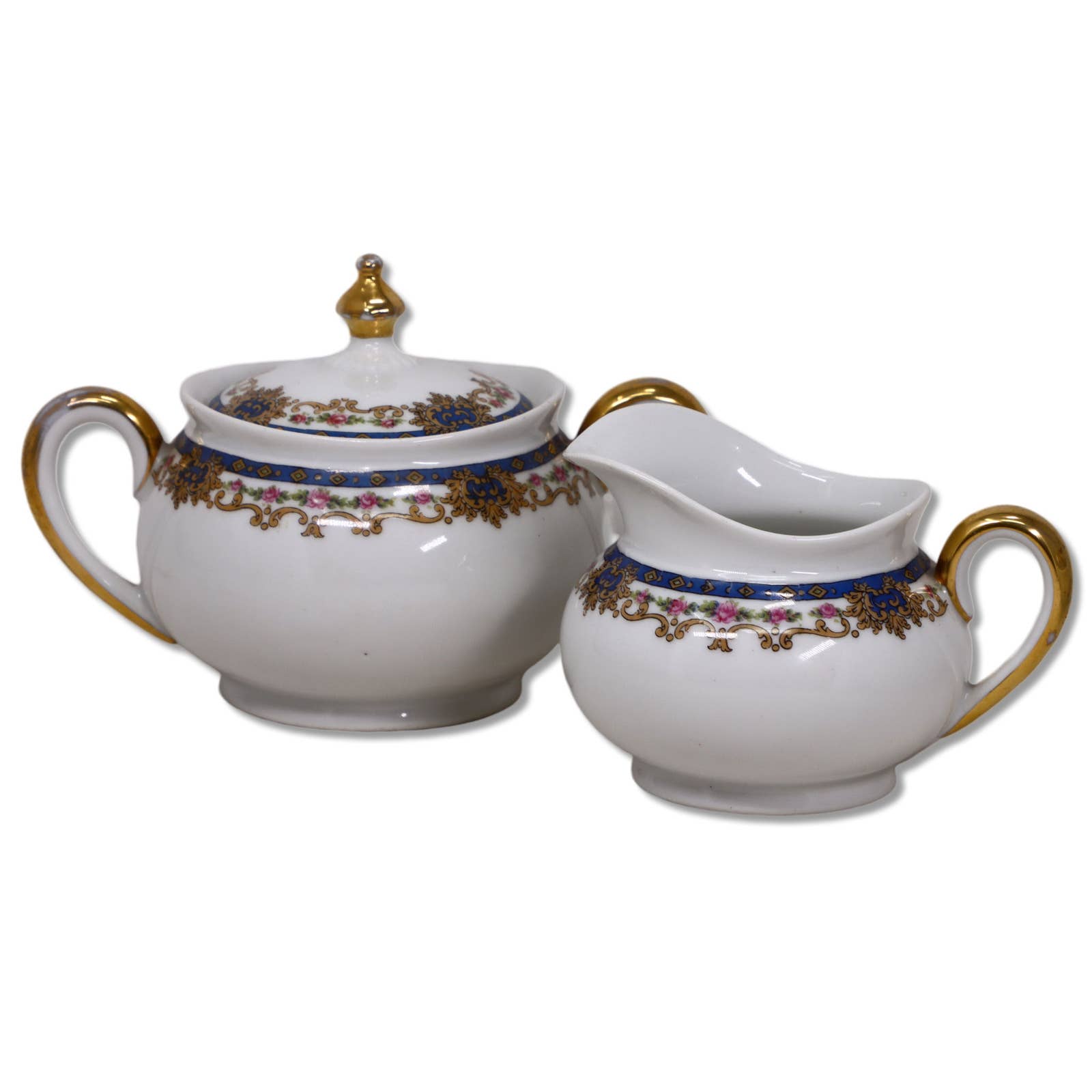 Limoges France LIM487 Sugar Bowl and Creamer Pitcher Antique Early 