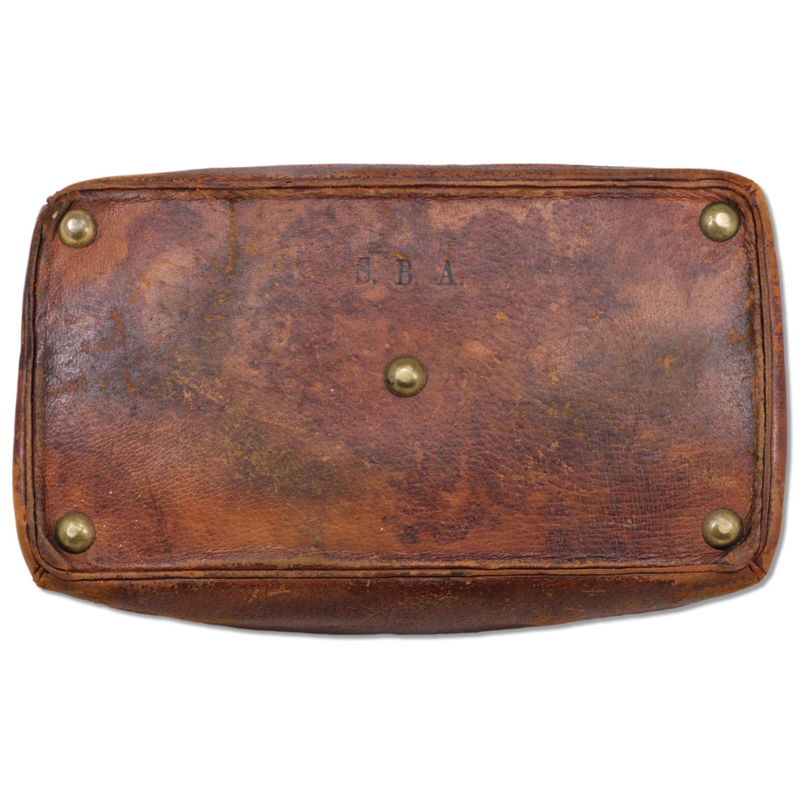 Doctor's Bag Brown Cowhide Leather Brass Hardware Antique Late